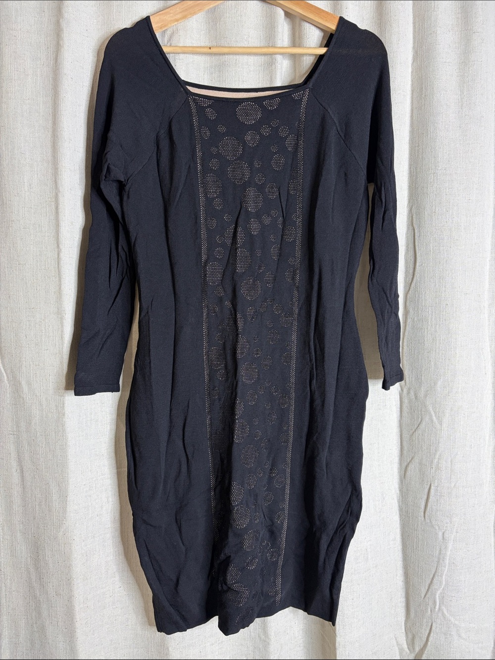 Marc Jacobs Black Long Sleeve Knit Dress with Subtle Dot Panel